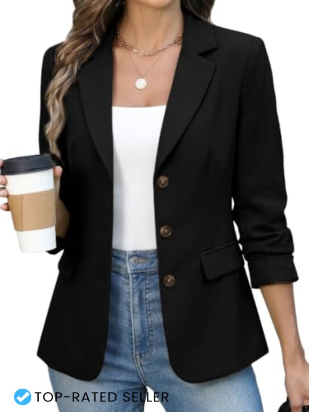 Women's Slim Fit 3 Button Blazer Business Casual Suit Jacket